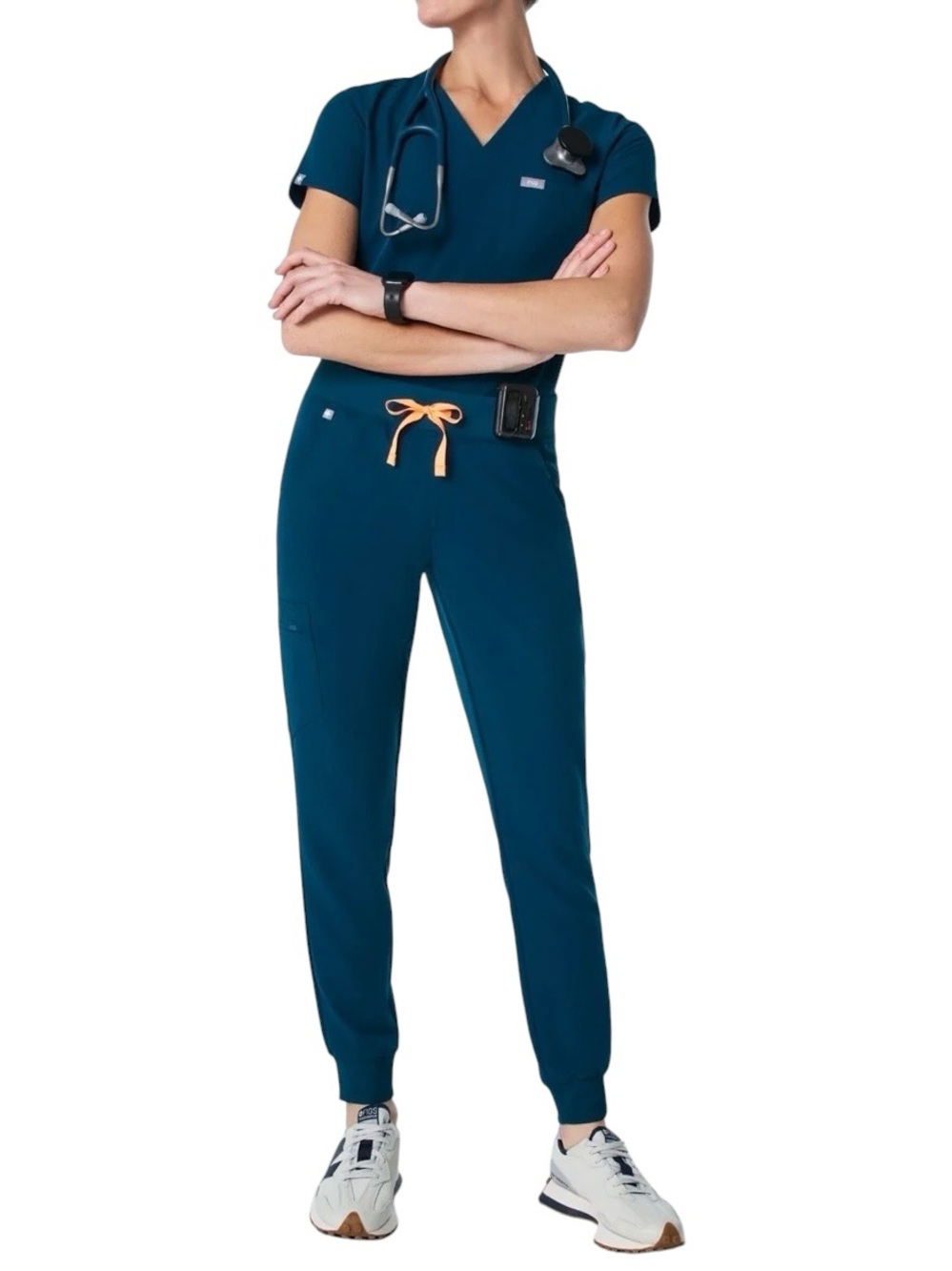 Figs Teal Jogger Scrub Pants with Peach Drawstring